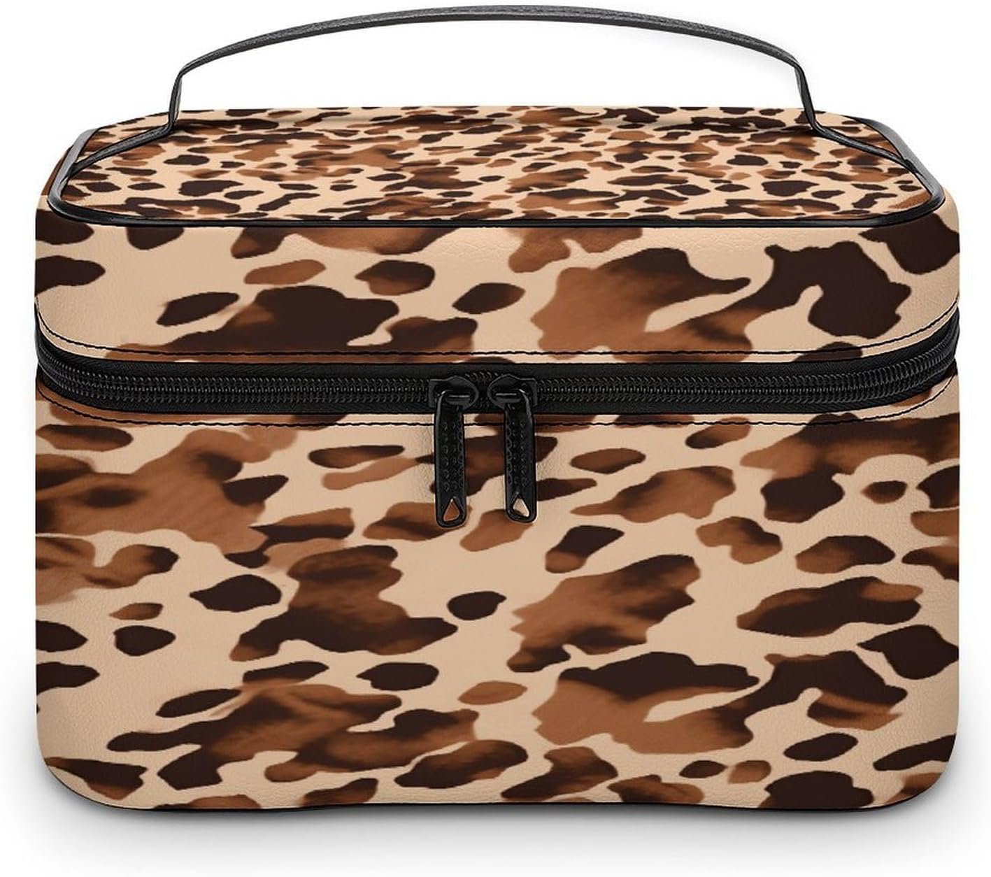 Brown Cow Print Pattern Makeup Bag Personalized Portable Travel Toiletry Bag Waterproof Cute Large Capacity Cosmetics Bags Fashion Lightweight Makeup Organizer Bags for Women