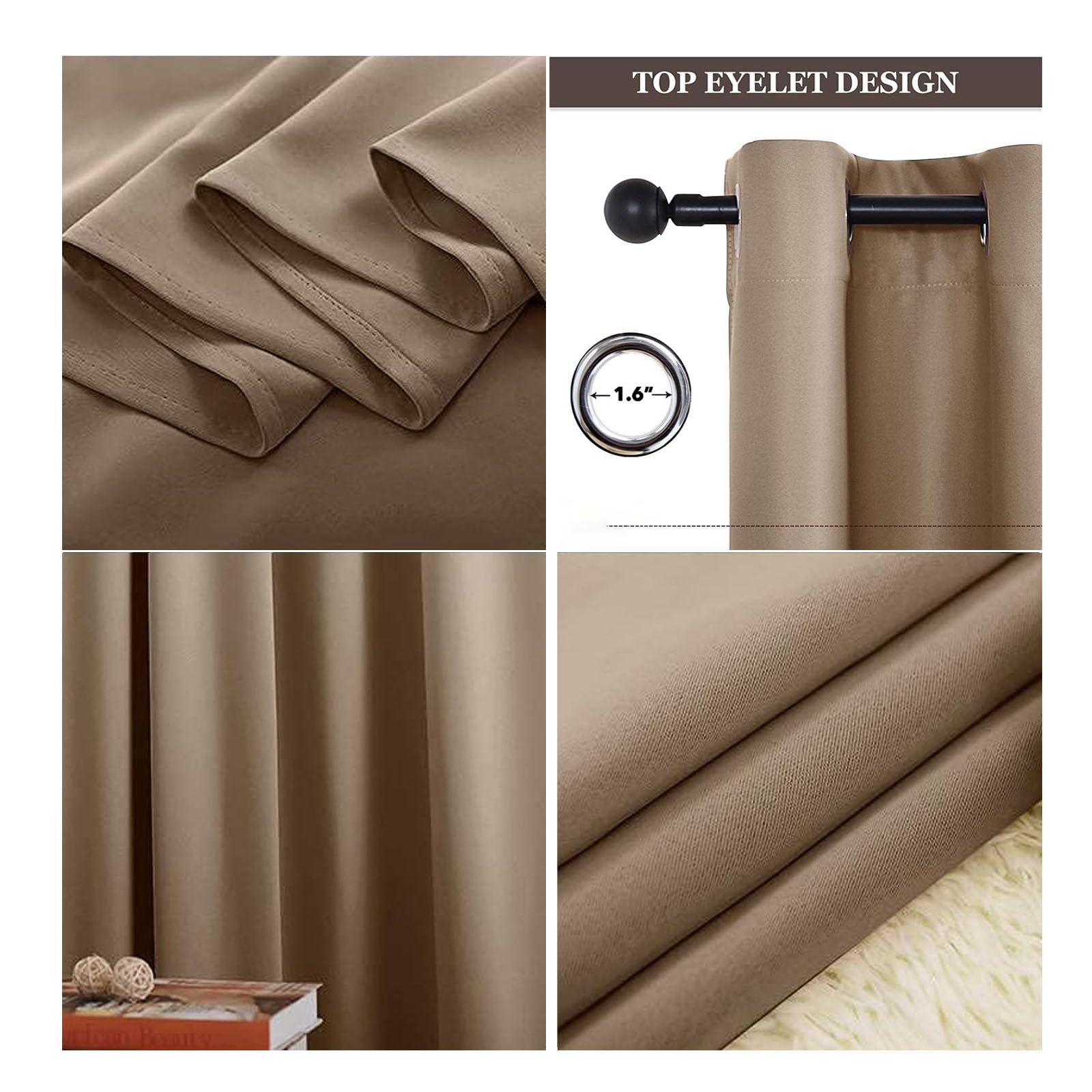 Rideau Occultant Thermiques 160 x 250 cm Anti Chaleur Anti Froid Isolant Thermique Froid 1Pièces pour Chambre, Opaque Rideaux Salon Moderne, Brun