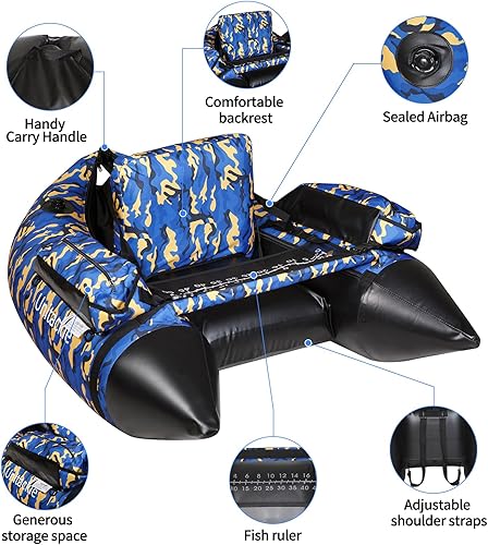 Miniatura 3 de Flotador inflable de pesca, tubo de flotador plegable manual para adultos con pala, bomba de aire manual, mochila portátil, peso máximo de 300