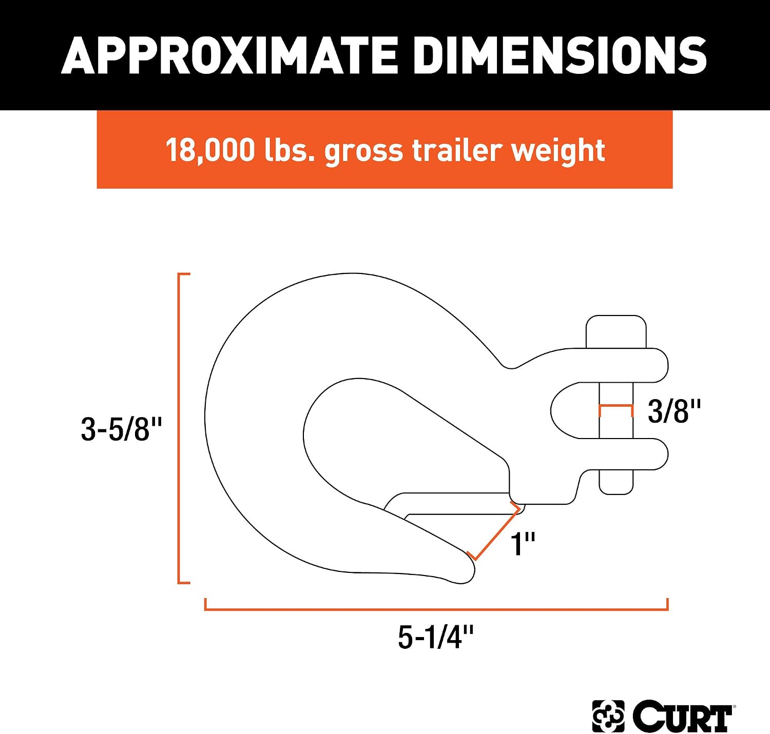CURT 81560 3/8-Inch Forged Steel Clevis Slip Hook with Safety Latch, 18,000 lbs, 1-In Opening, 7/16" Pin