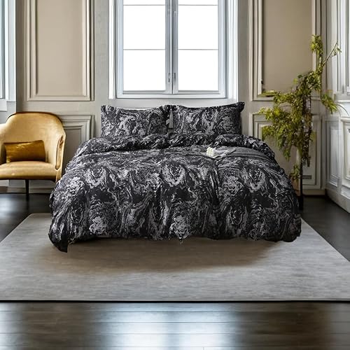 Miniatura 2 de FULTEMPS Juego de funda de edredón de 2 piezas con estampado de mármol, juego de funda de edredón 100% microfibra con estampado abstracto, juego de