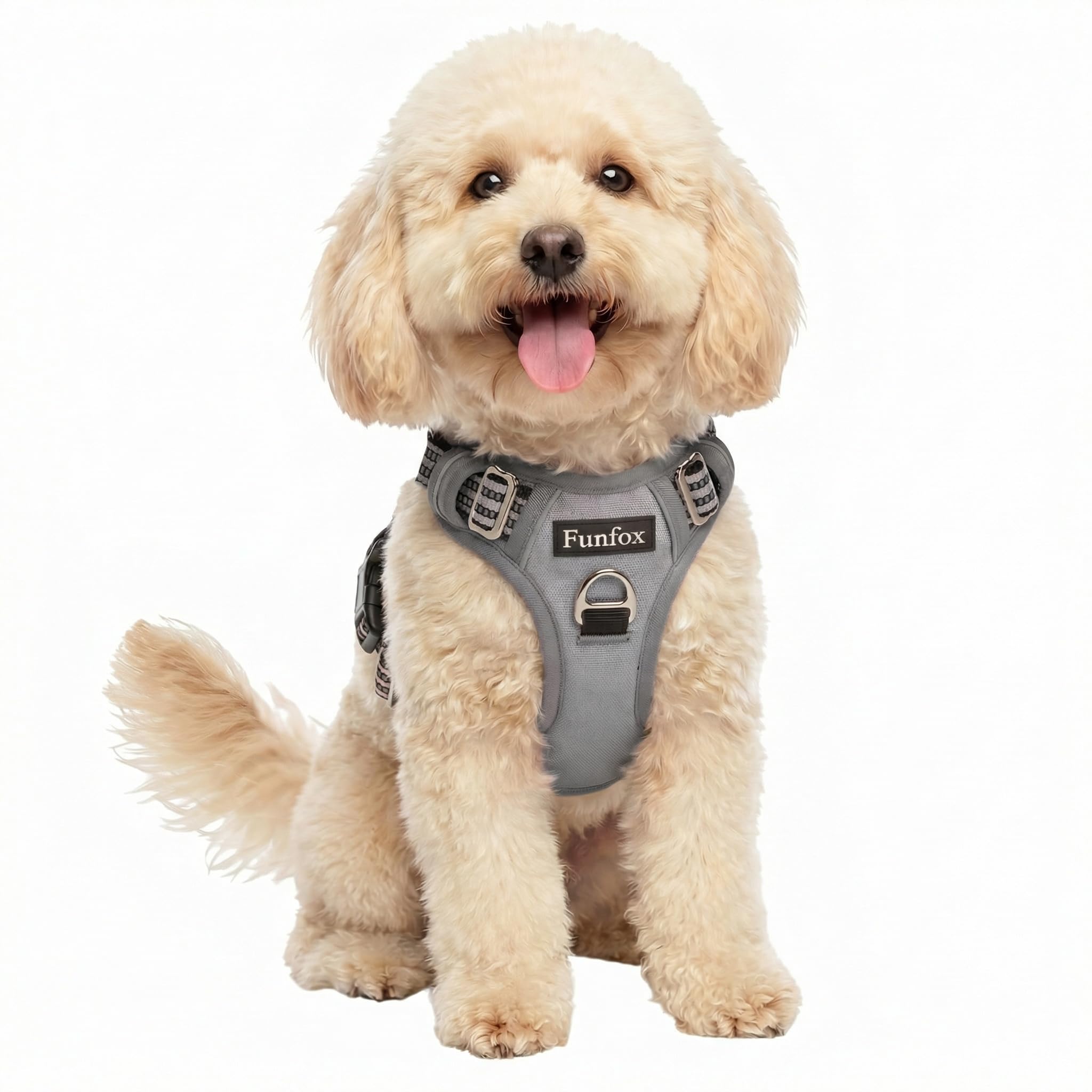 Funfox Hundegeschirr Mittelgroße Hunde, Anti Zug Brustgeschirr Verstellbares Geschirr Hund mit Griff Reflektorstreifen, No Pull Geschirr Hund für Kleine Mittlere Grosse Dog Harness