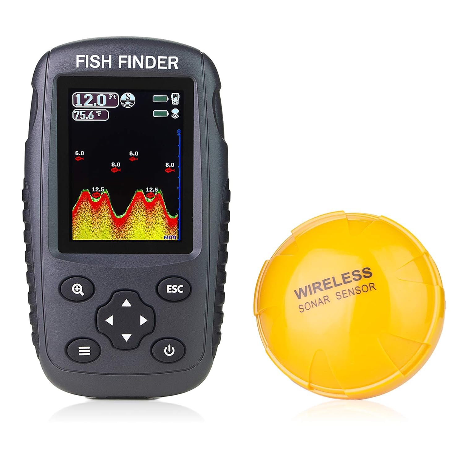 Bequest Venterior Portable Rechargeable Fish Finder Wireless Sonar Sensor Fishfinder Depth Locator with Fish Size, Water Temperature, Bottom Contour, Color LCD Display-image-9