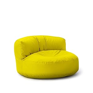 Lumaland Sofá Puff Redondo Grande 320l con Respaldo &amp; Relleno Incluido - Sillón Relax Impermeable para Exterior - Mueble Ideal para Salón, Jardin y Terraza - 90 x 50 cm/Amarillo