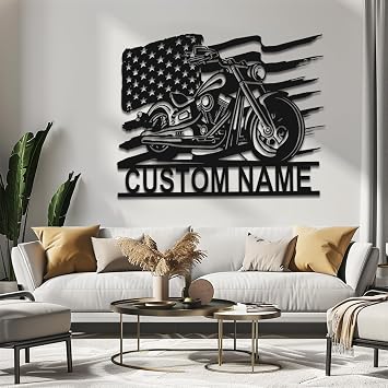 Personalized Motorcycle Metal Wall Art, Motorcycle Decorative Wall Art, 8 inches x 8 inches