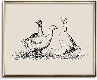 Vodefoad Goose Sketch Vintage Wall Art Retro Nursery Sketch Print Rustic Ducks Wall Decor for Gallery Nursery Bedroom Bathroom Office - 8x10Inch Unframe
