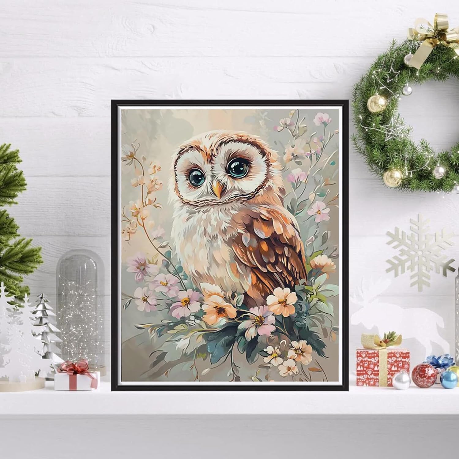 VIGEGU Owl Paint by Numbers Kit for Adults Beginner with Frame,Owl and Flowers Paint by Number DIY Adult Paint by Number Kits for Home Decor 9x12 in