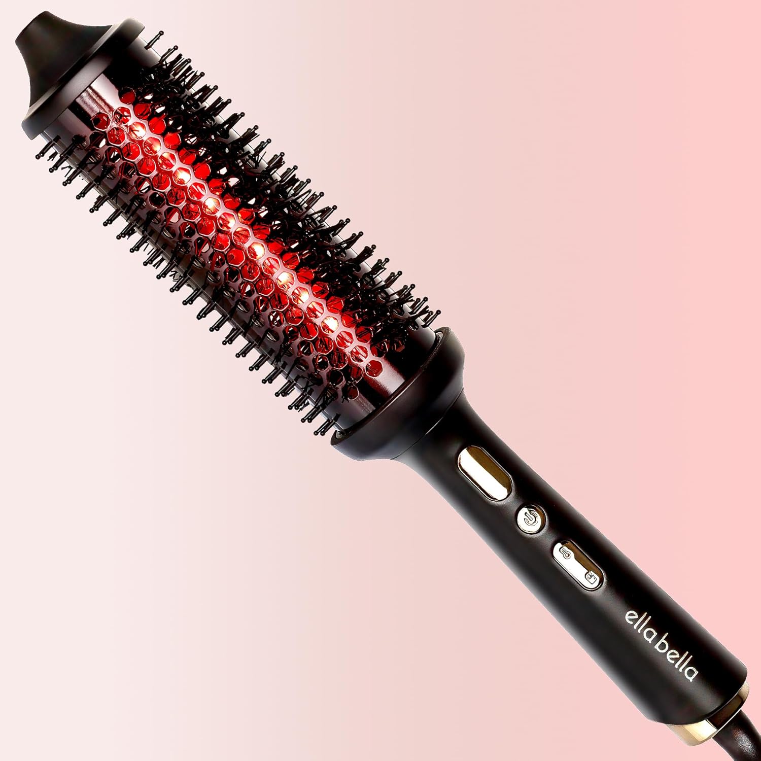 ELLA BELLA® Heated Round Thermal Blowout Brush w Infrared • Negative ION Hot Hair Brush • Volumizer Styler & Curler in 1 • Fast HeatUp • Dual Voltage International Use • Swivel Cord, Auto ShutOff