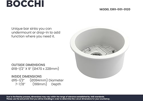 Miniatura 4 de BOCCHI Sotto - Fregadero redondo de doble montaje de arcilla refractaria de 18.5 pulgadas con rejilla inferior protectora y colador, color blanco