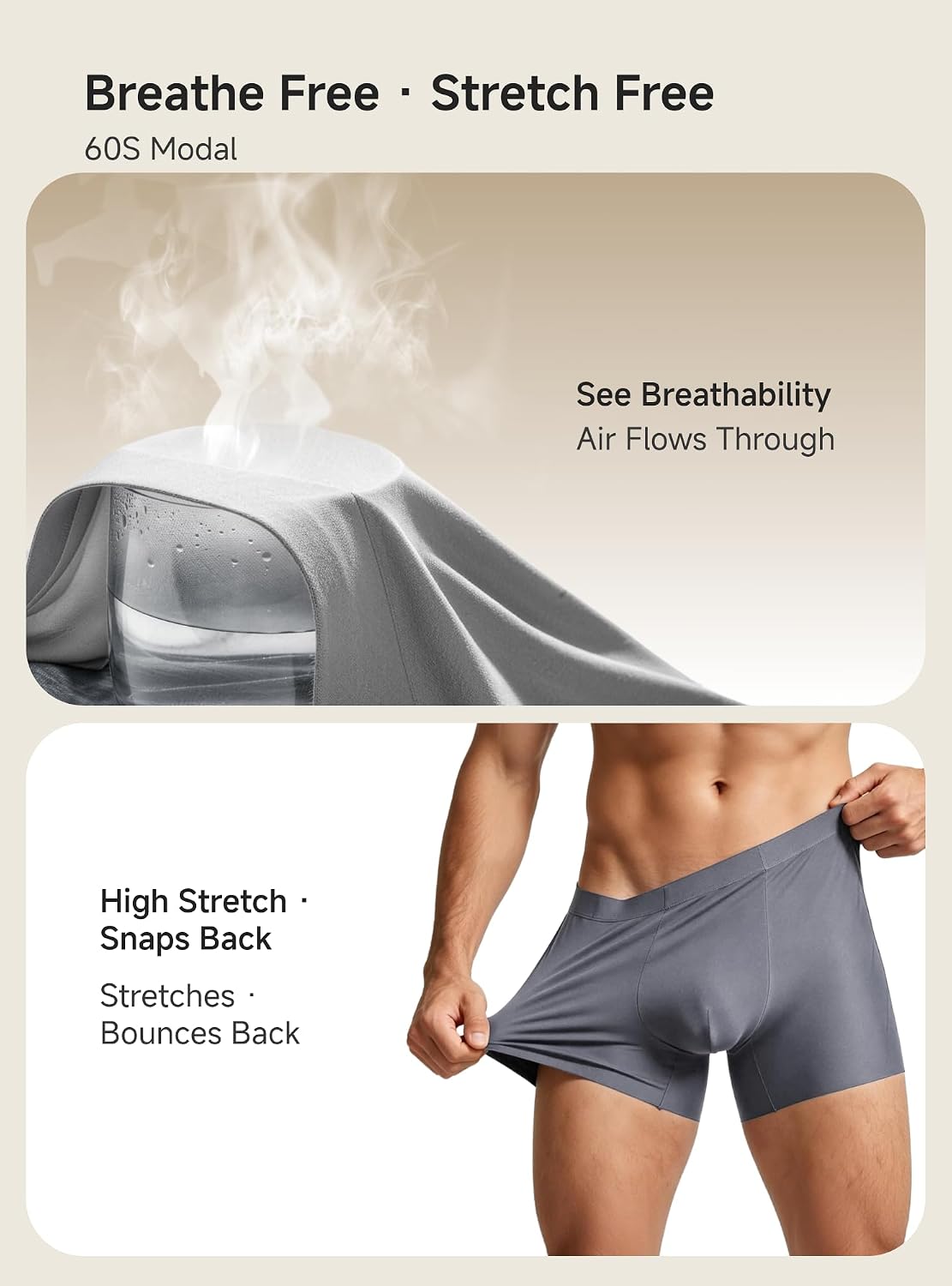 TRENDOUX Men's 60S Modal Ultra ComfortSoft Boxer Briefs 3 Pack, No-Ride-Up, No-Chafing, Moisture Wicking Underwear for Men
