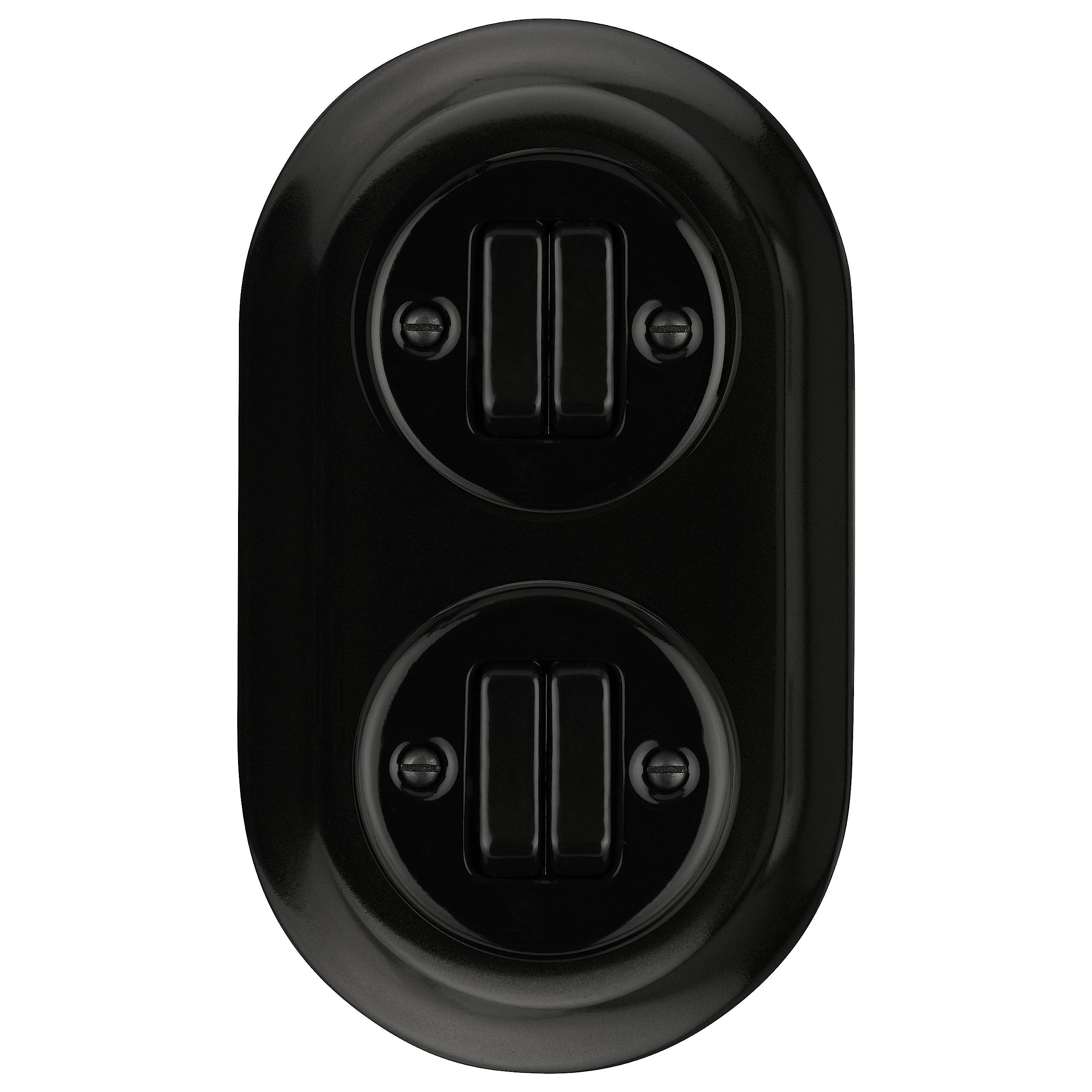 Unterputz Porzellan Retro Doppelschalter, 2-fach, All-in-One, Serie PR1 schwarz