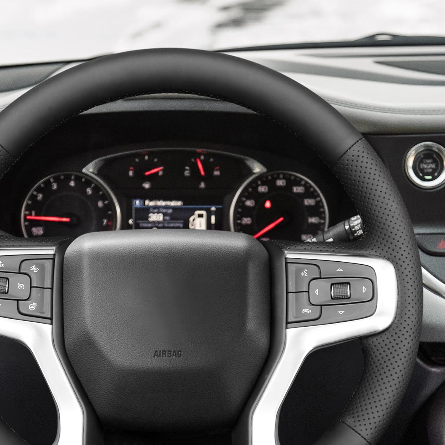 MEWANT DIY Hand Stitch Black Genuine Leather Steering Wheel Cover Wrap for Chevy Silverado Blazer 1500 Silverado 2500