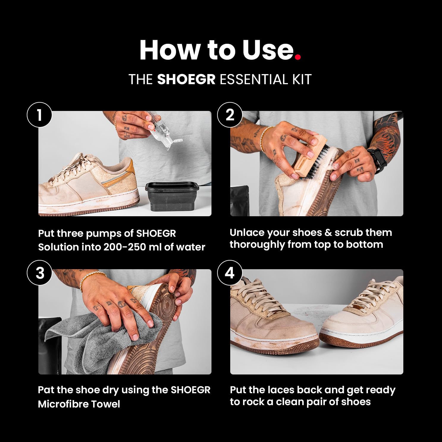 SHOEGR Essential Shoe & Sneaker Cleaning Kit | Shoe Cleaning Solution with All-Purpose Brush | Removes Dirt, Stains & Marks from Sneakers, Sports Shoes & Daily Footwear 4