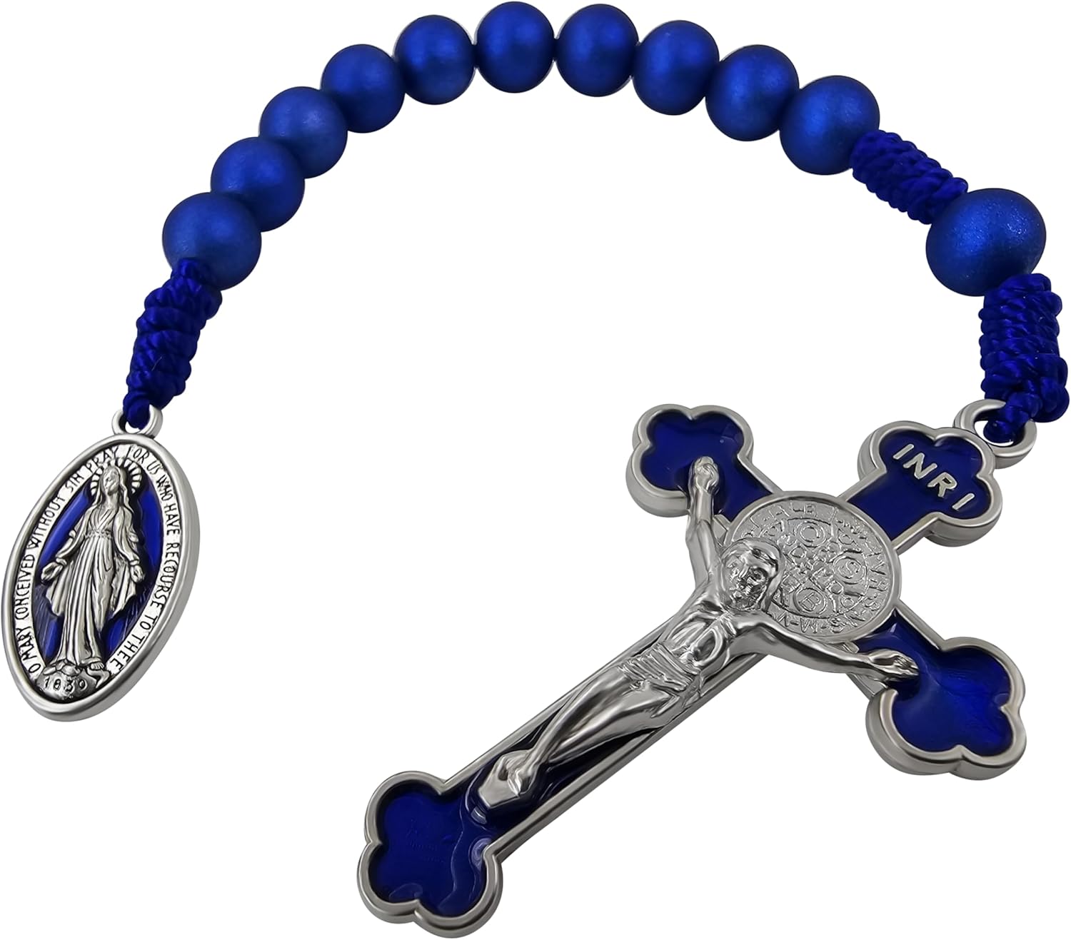 TALISMAN4U Saint Benedict One Decade Pocket Rosary Virgin Mary Medal 8mm Deep Blue Prayer Beads Open Style Tenner Rosaries Handmade Catholic Gift for Women Men Organza Rosary Pouch - Image 5