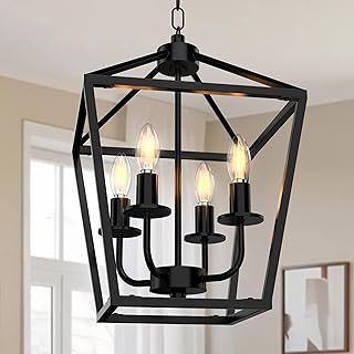 30+ Light Bedroom Ideas For Airy Open Spaces 32 Farmhouse Lantern Chandelier 4-Light, Industrial Black Ceiling Light Fix...