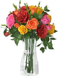 DerRose 8 Inch Clear Glass Flower Vase for Bouquets, Home Centerpieces, Wedding Decor & Gifts