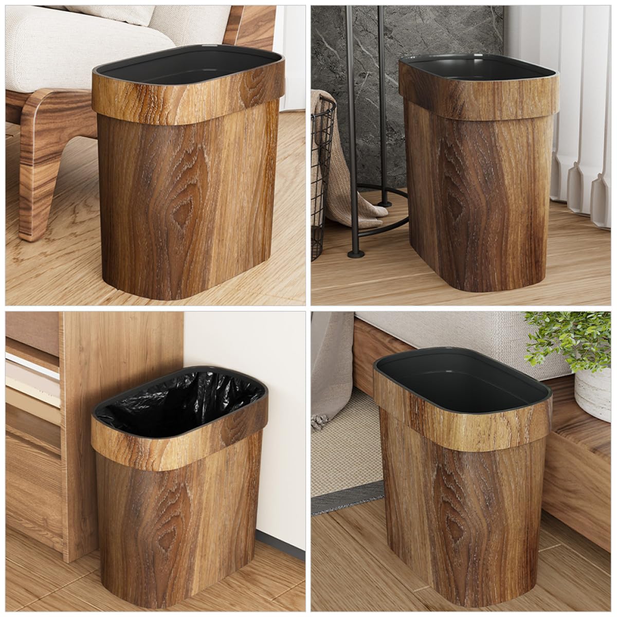 KALLORY Cubo Desperdicios Cocina de Imitación de Madera, Papelera Delgada de Pp para Baño, Oficina y Hogar, Uso Multi-escena y Gran Capacidad Color Aleatorio