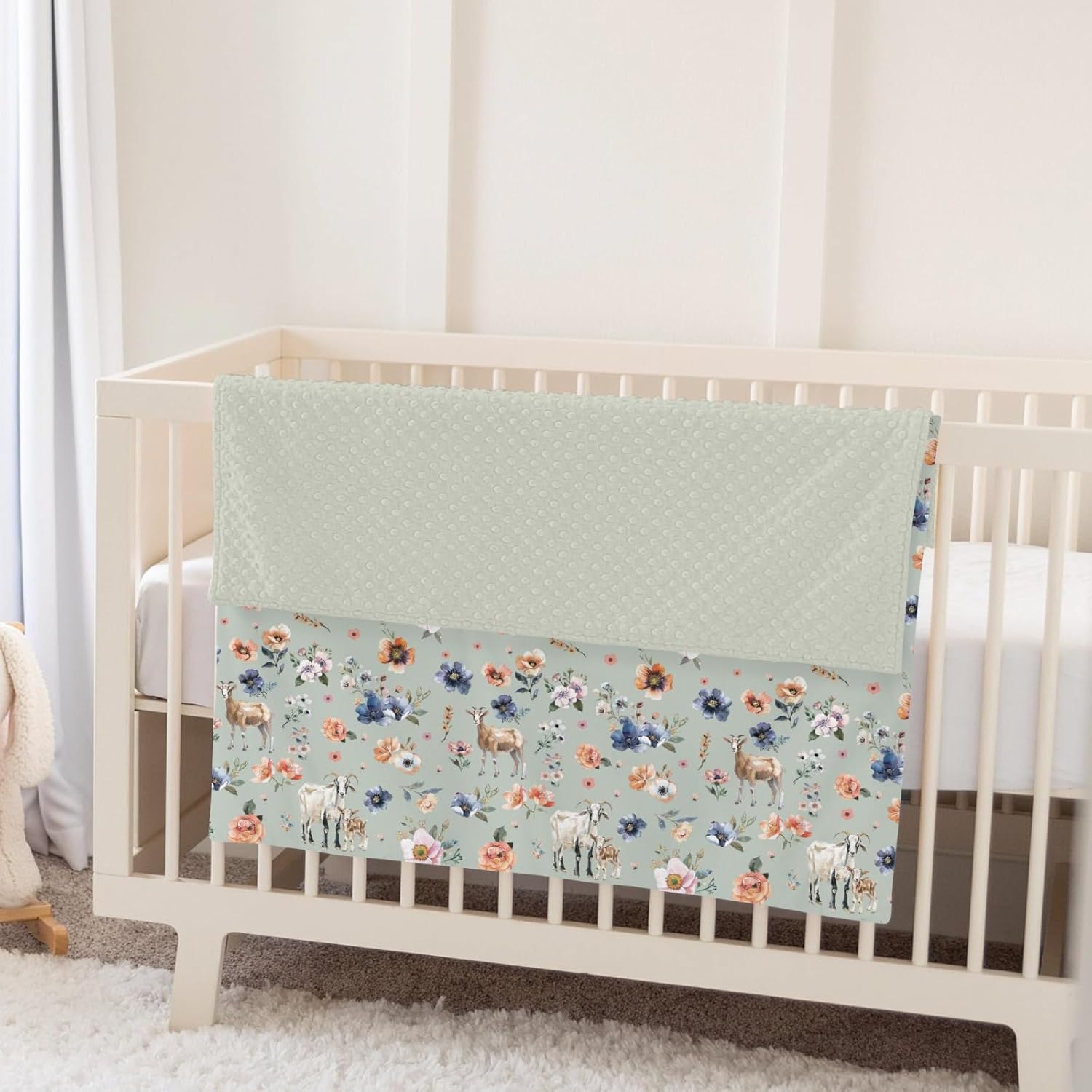 Goat Boho Floral Baby Blankets for Girl Boy Farmyard Goats Retro Flowers Soft Mink Dotted Backing Double Layer Swaddle Receiving Blanket Farm Animal Bed Throw for Newborn Toddler Crib 30x40