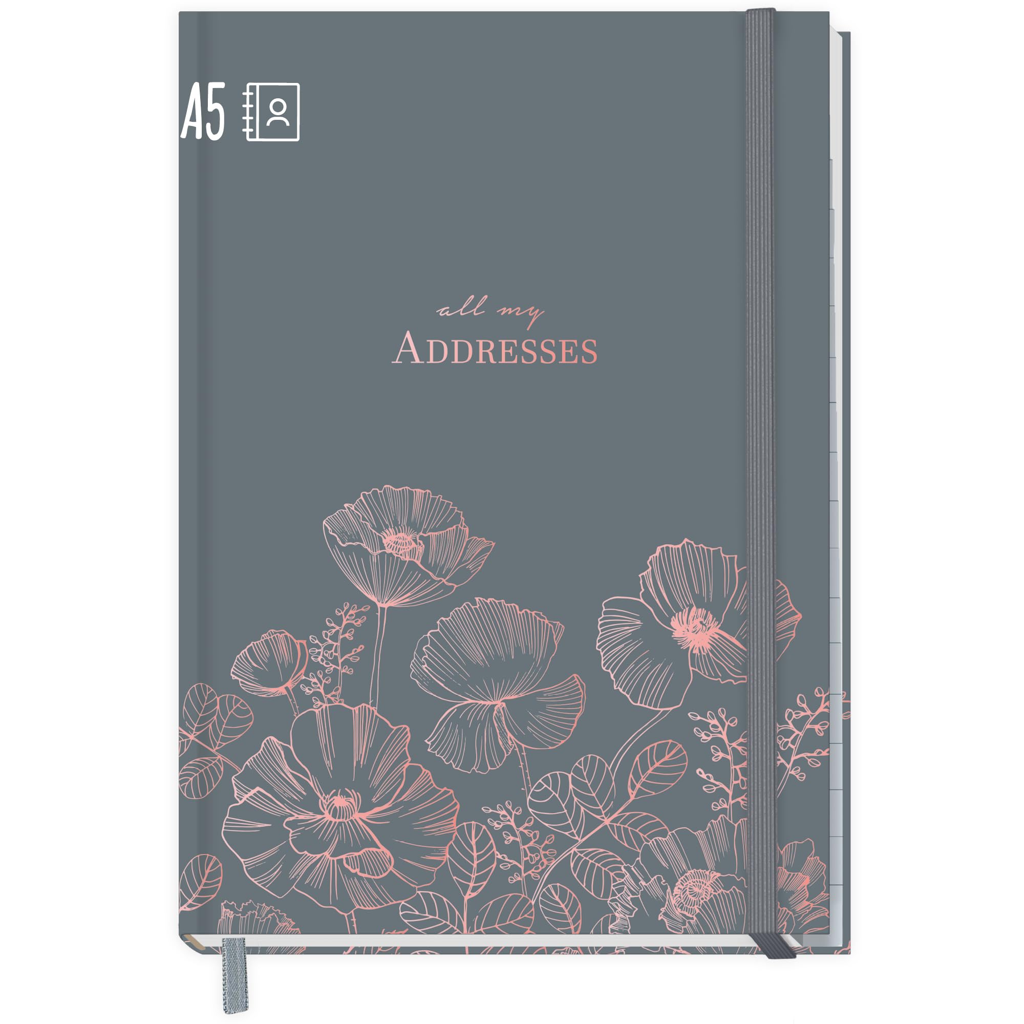 paper&you® Agenda A5 con índice A-Z [Poppy] para contactos, cumpleaños y contraseñas - sostenible y respetuosa con el clima