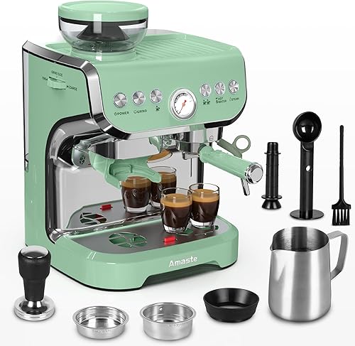 Amaste Máquina de café expreso con molinillo, máquina de café expreso de 15 barras con varita de vapor para café con leche y capuchino, tanque de