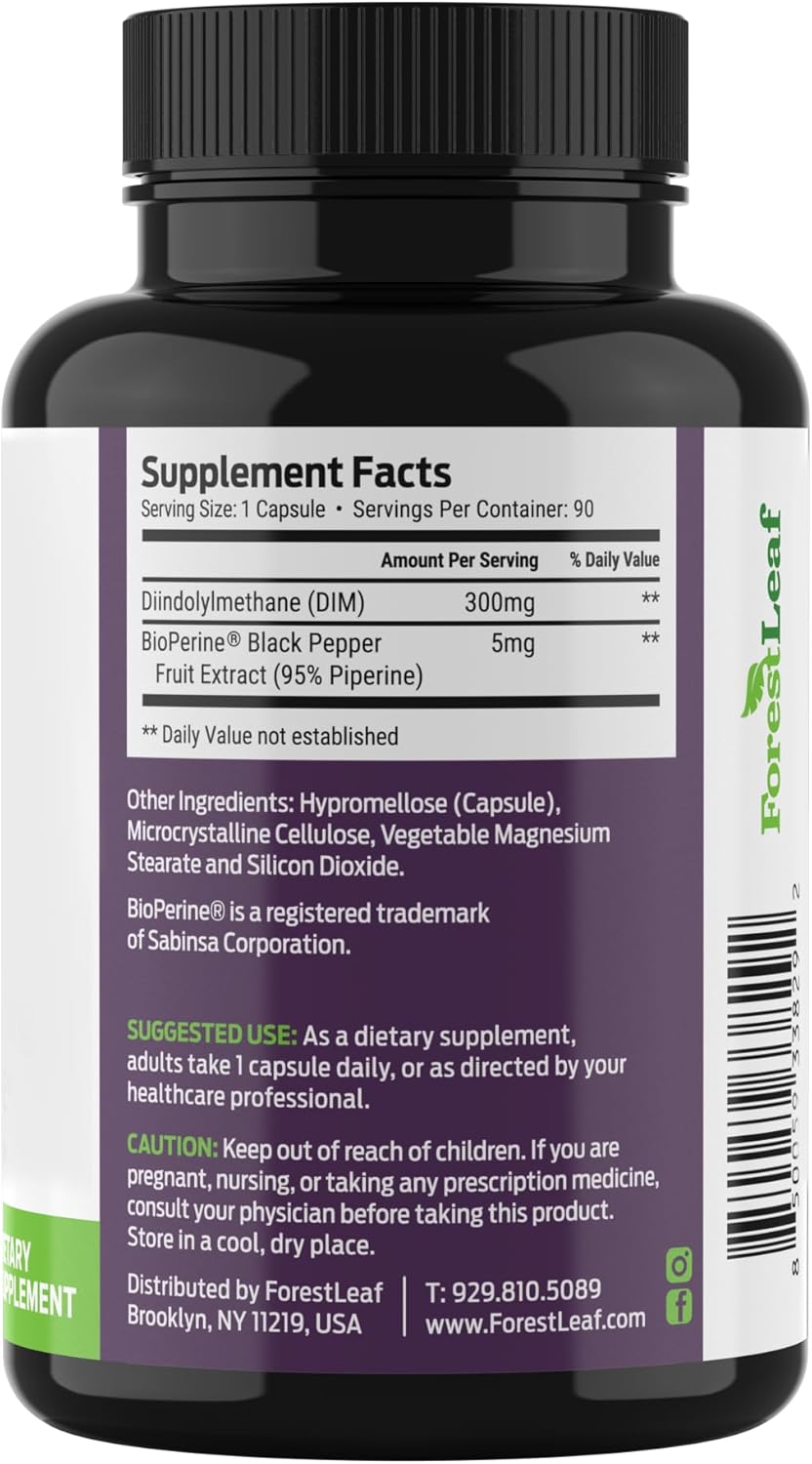 ForestLeaf DIM Supplement - 300mg DIM Estrogen Supplement for Women/Men - Diindolylmethane with BioPerine Black Pepper - Support for Detox, Metabolism, Hormone Balance & Menopause - 90 Caps - Image 8