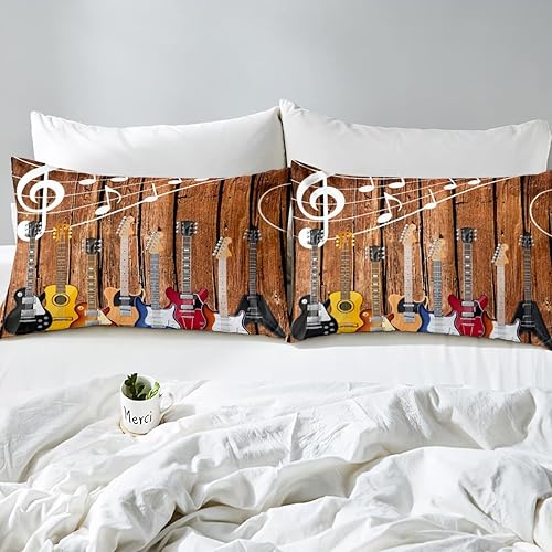 Miniatura 3 de Erosebridal Juego de ropa de cama de guitarra, tamaño Queen, juego de edredón de música hiphop rock, hippie, rock, notas musicales, edredón de
