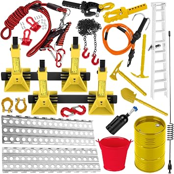 RC Decoration Upgrades Part for 1/10 SCX10,Trx4/6,GEN7/8,Jack,Fuel Tank,Shovel,Axe,Trailer Chain/Hook/Rope/Receiver/Elastic Force Rope,Antenna,Nitrogen Bottle,Ladder,Recovery Board,Orange