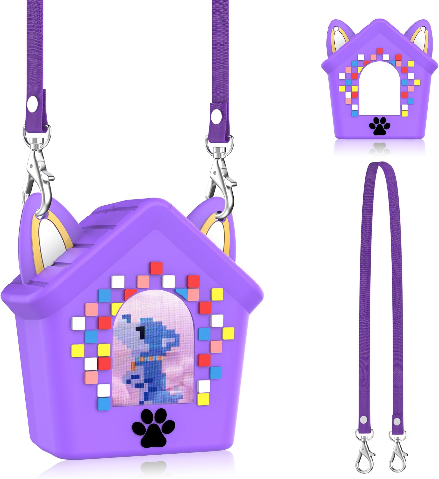 Silicone Case for Bitzee Doghouse Interactive Digital Pet, Shockproof Protective Cover for Doghouse Bitzee Virtual Electronic Pets Accessories with Lanyard (Purple)