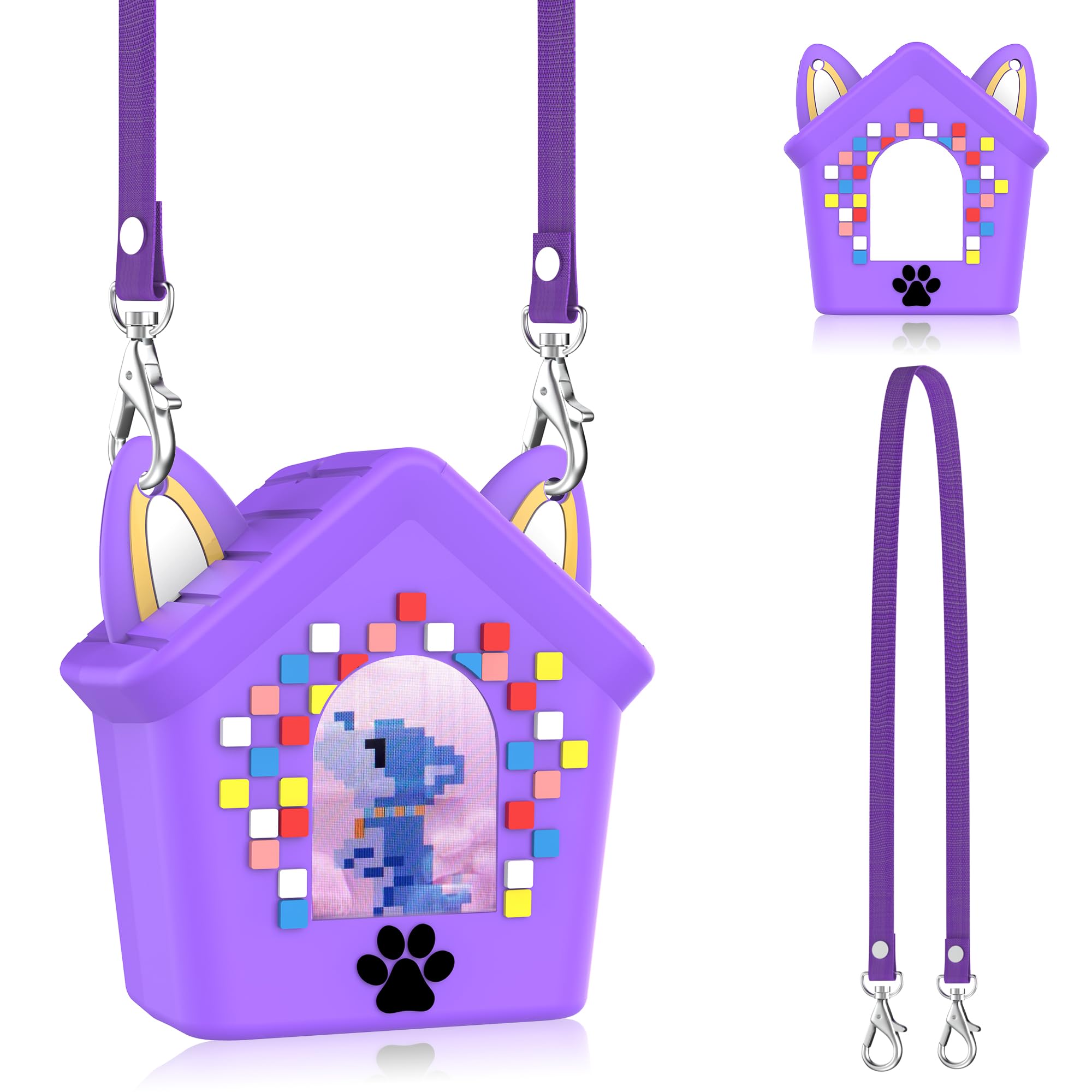 Silicone Case for Bitzee Doghouse Interactive Digital Pet, Shockproof Protective Cover for Doghouse Bitzee Virtual Electronic Pets Accessories with Lanyard (Purple)