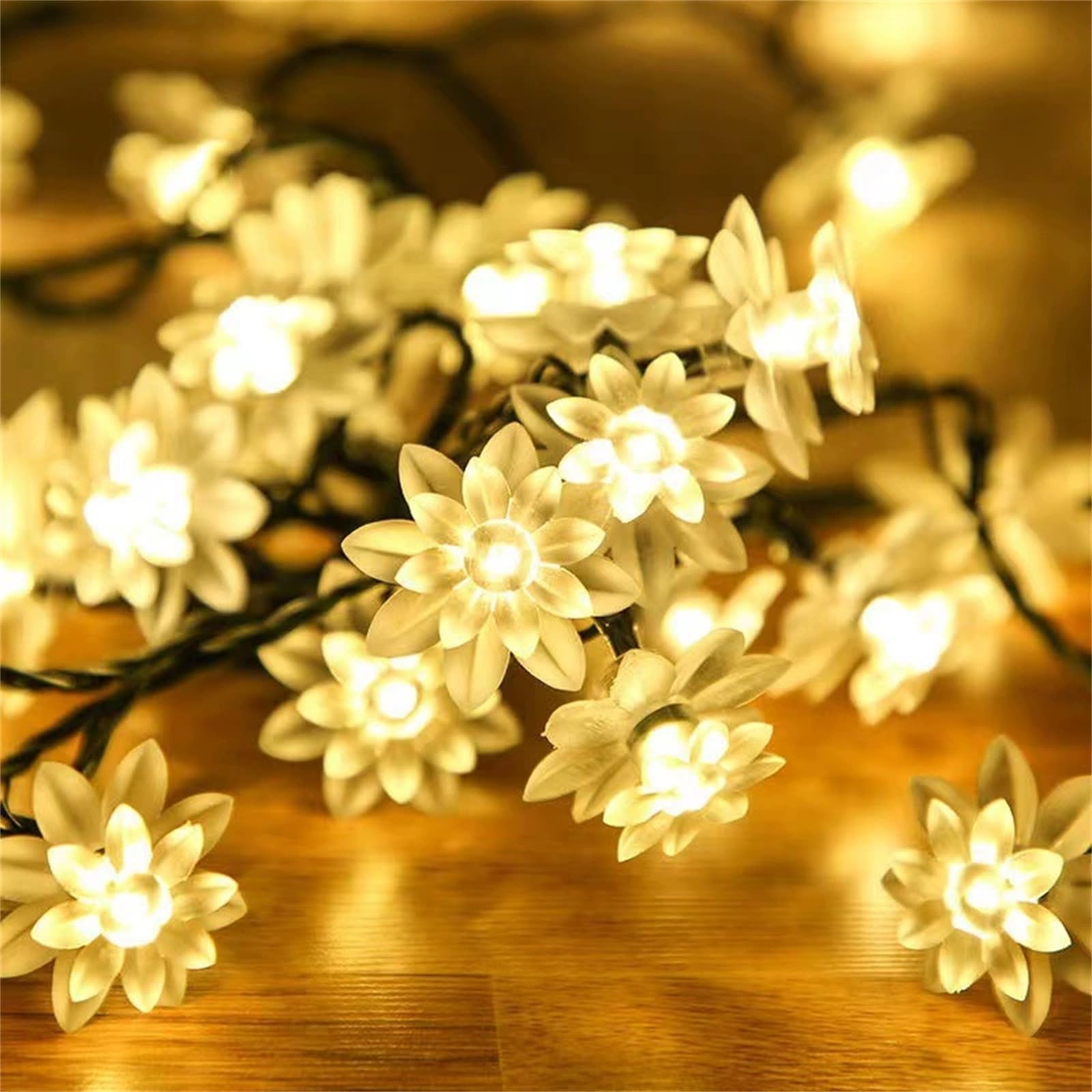 FANSU Lotus LED Garden Lights,8 Modes Indoor/Outdoor Solar String Lights, Versatile Solar Lights Outdoor Garden, for Patio Yard Home Christmas Parties Wedding Decorations (Warm White 2,12m/20 LED)