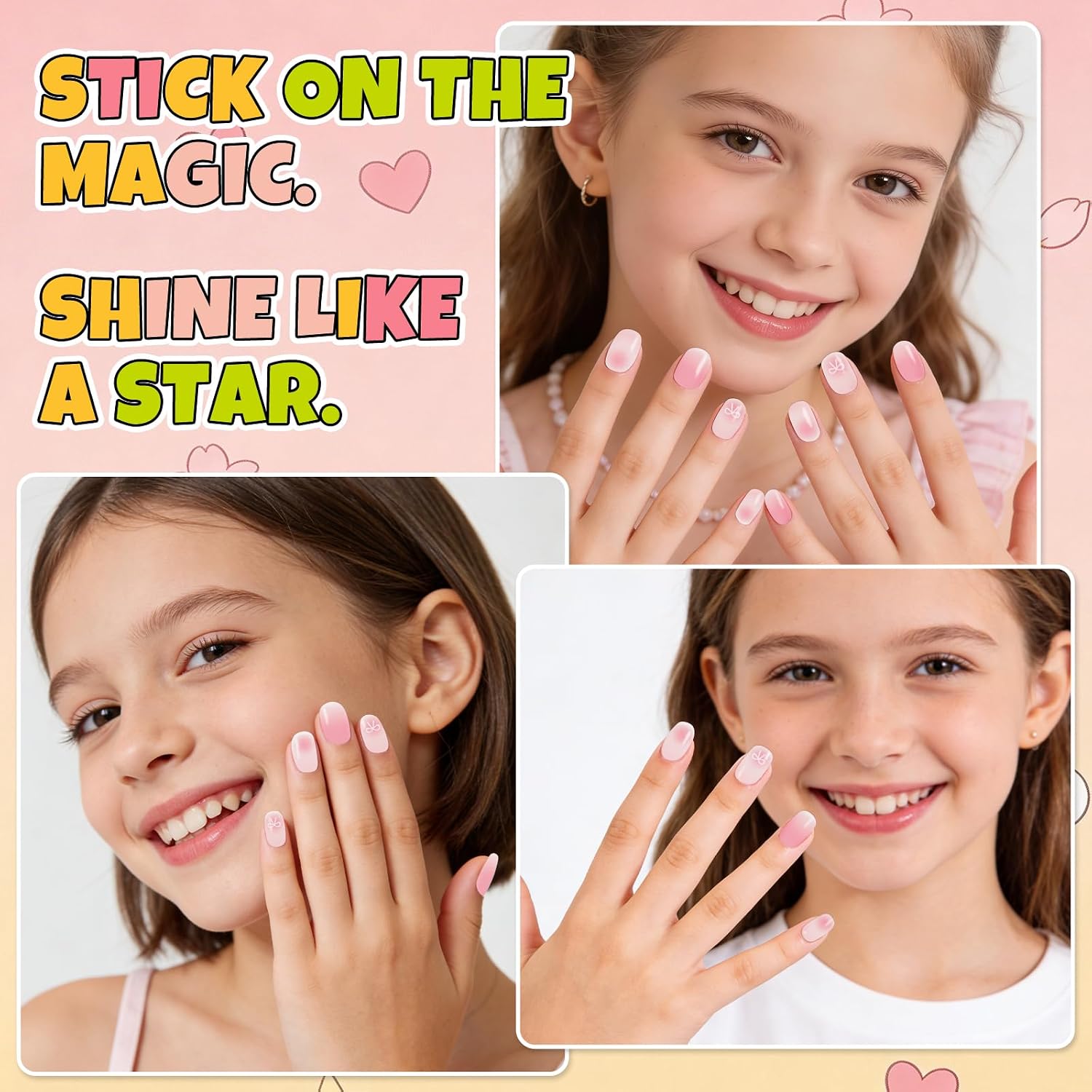EBANKU Kids Gel Nail Polish Strips Bow Cute Semi-Cured Nail Art Wraps