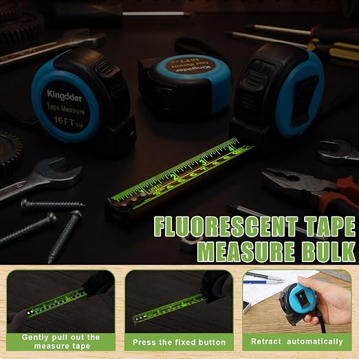Kingdder Paquete de 12 Cintas Métricas Fluorescentes Retráctiles 16 ft miniatura 4