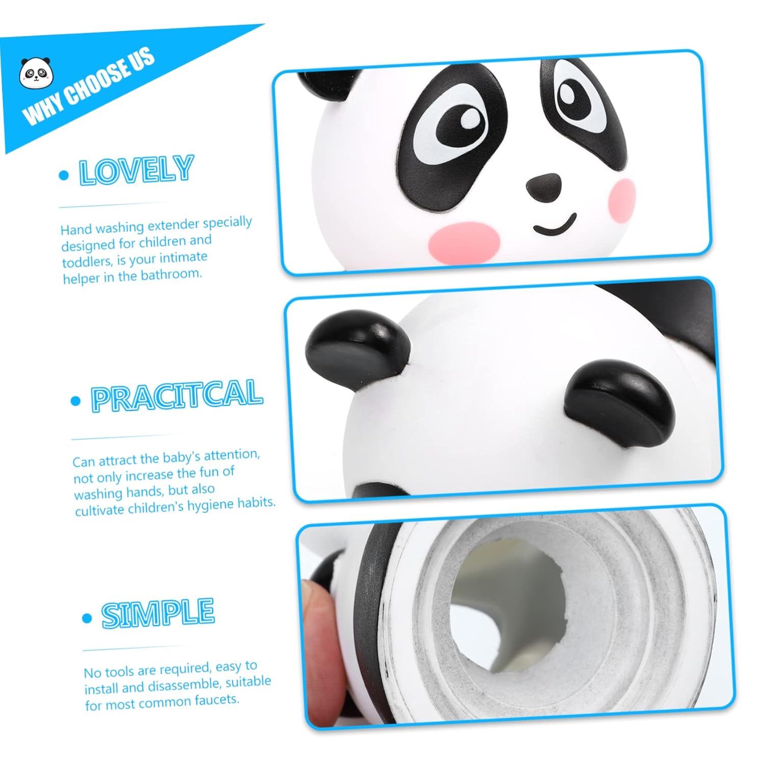 Boys and Girls-Friendly Faucet Guide Extender Panda Design Sink Extensions for Boys and Girls Easy Install