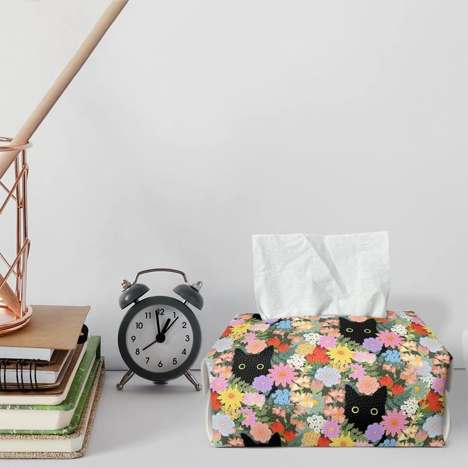 Scatola porta fazzoletti con fiori e fiori, quadrata, in pelle, per