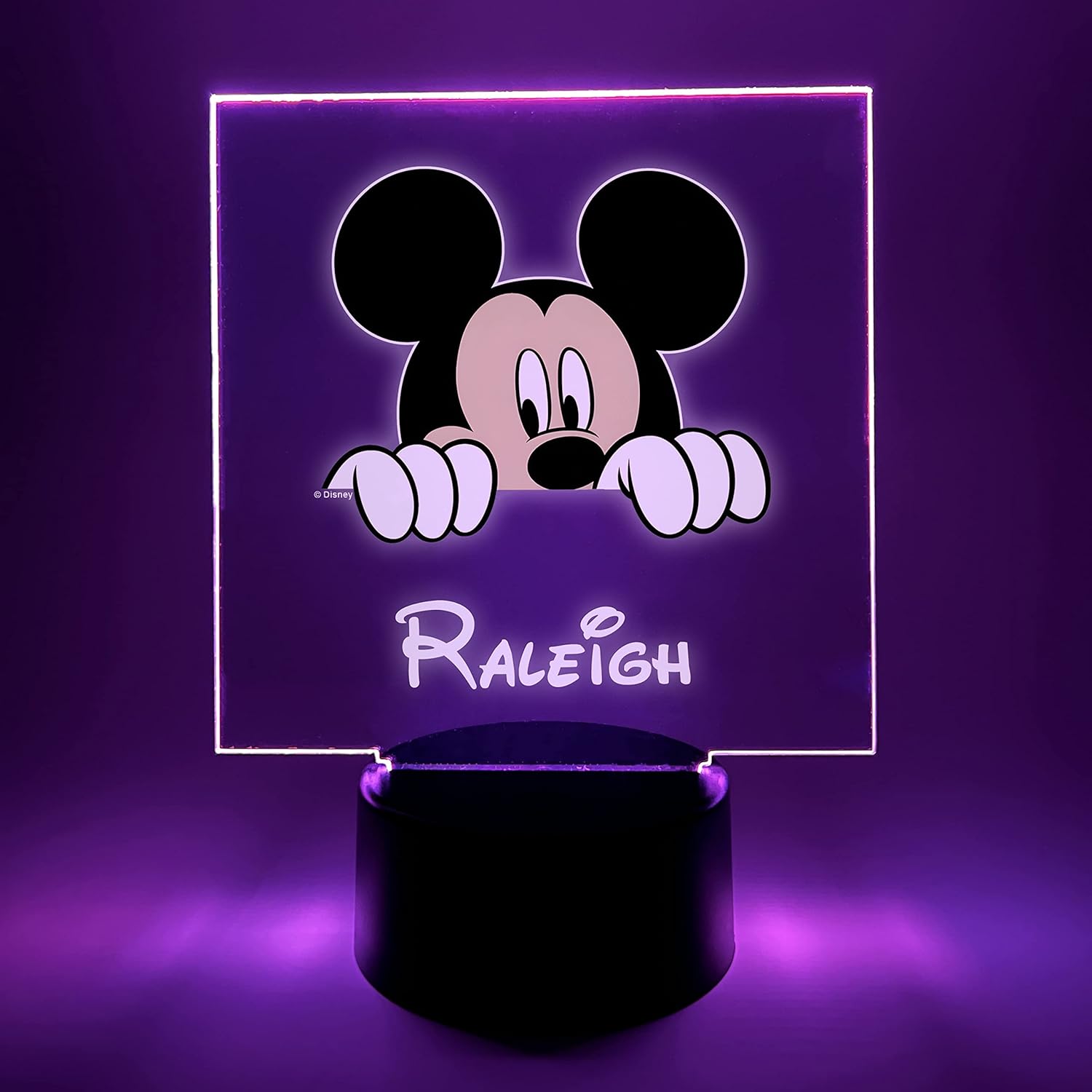 Mickey Night Light Up LED Desk Table Lamp Personalized Free Engraved Name Made to Order Home Girls Boys Room Decor, 16 Bright Color Options with Remote, A Must Have!