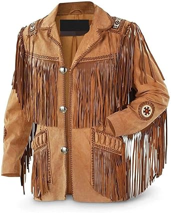 Women Traditional 100% Genuine Leather Suede Fringe Jacket Western Cowgirl Style Brown Native American Jackets