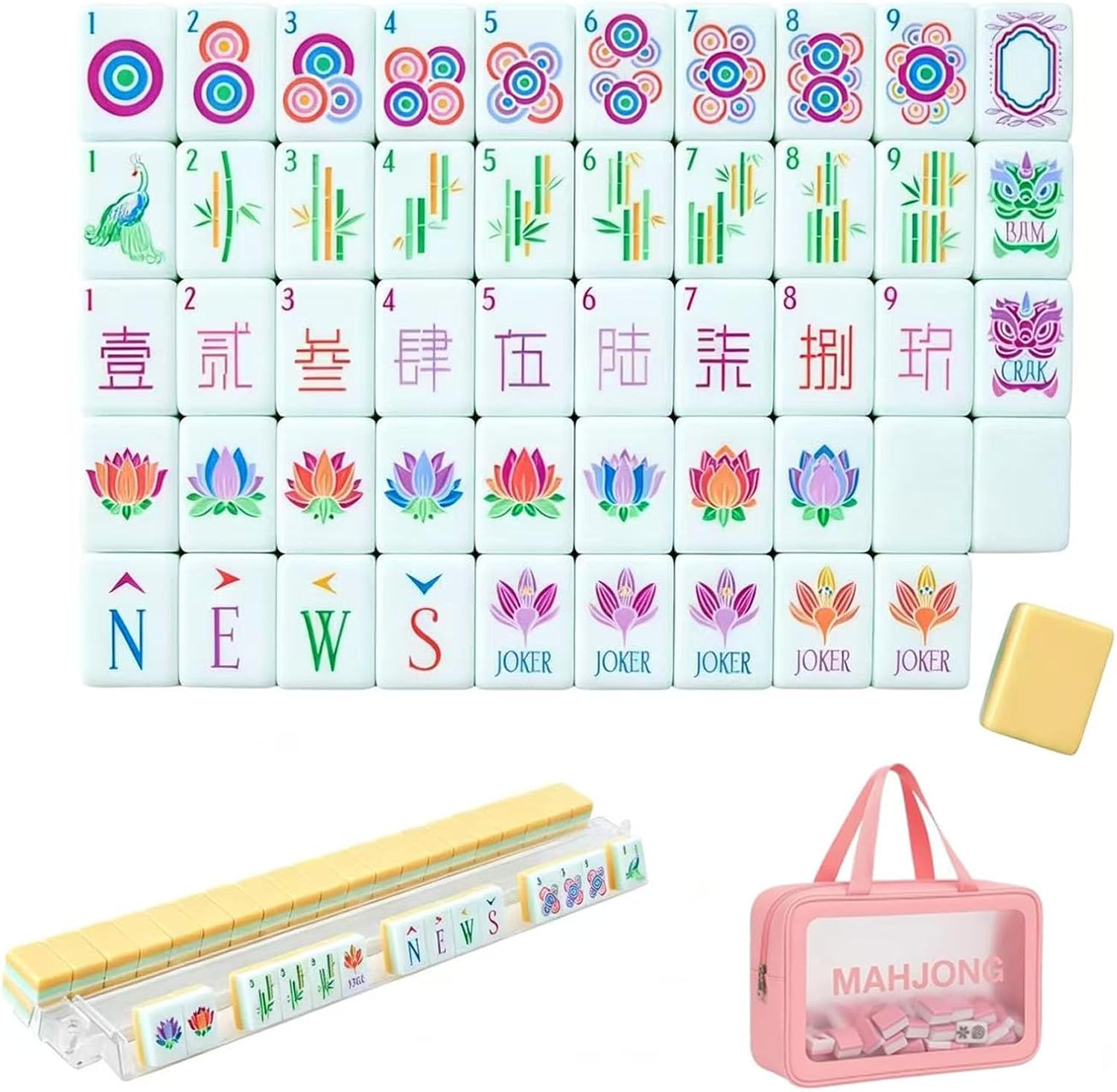2026 New 4 Layer Mahjong Tiles, American Mahjong Tile Set, 160 Acrylic 4 Layer Engraved American Mahjong Tiles, Mini Mahjong Travel Set for Home, Travel & Game Nights, with Carrying Bag (Yellow)