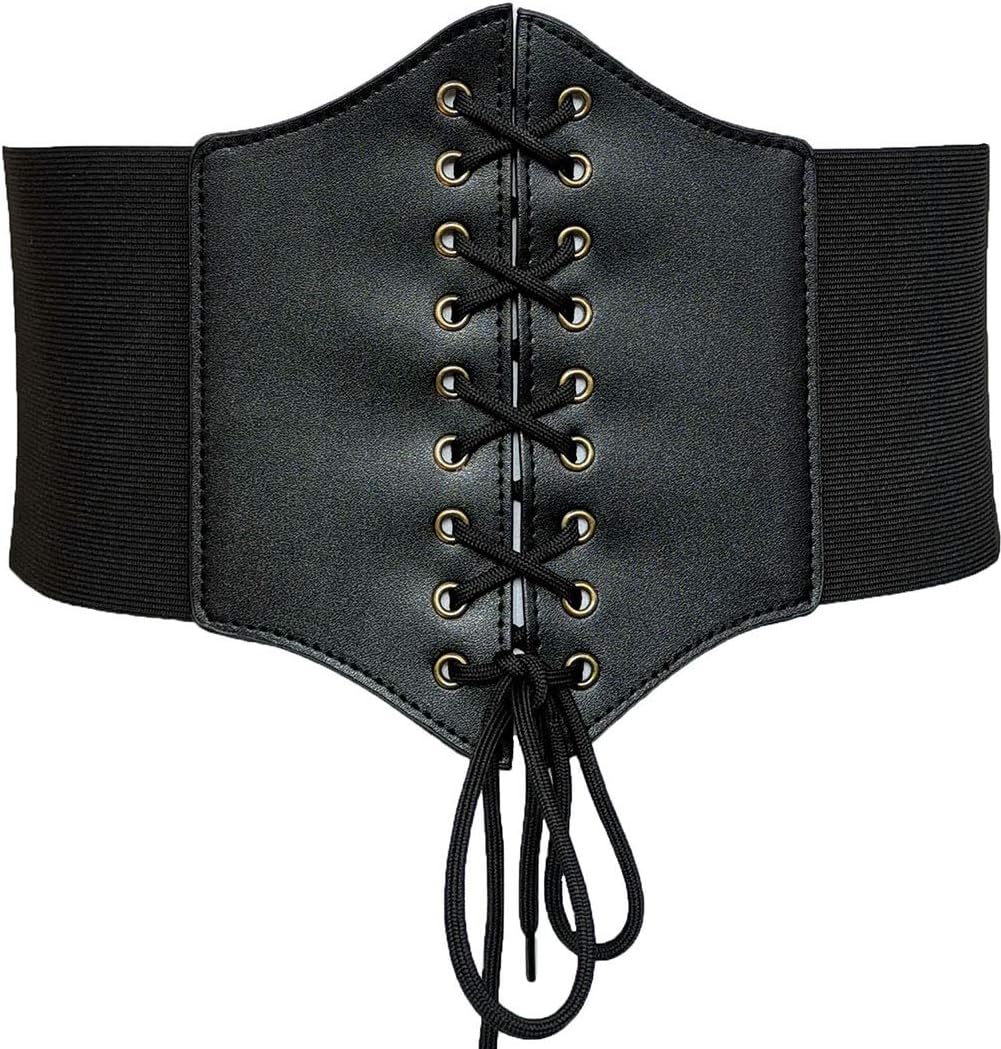 Hoerev Corsets Belt Tops Leather Vest Pirate Halloween Costume Lace Up Waist Belt Bustiers Corsets For Women