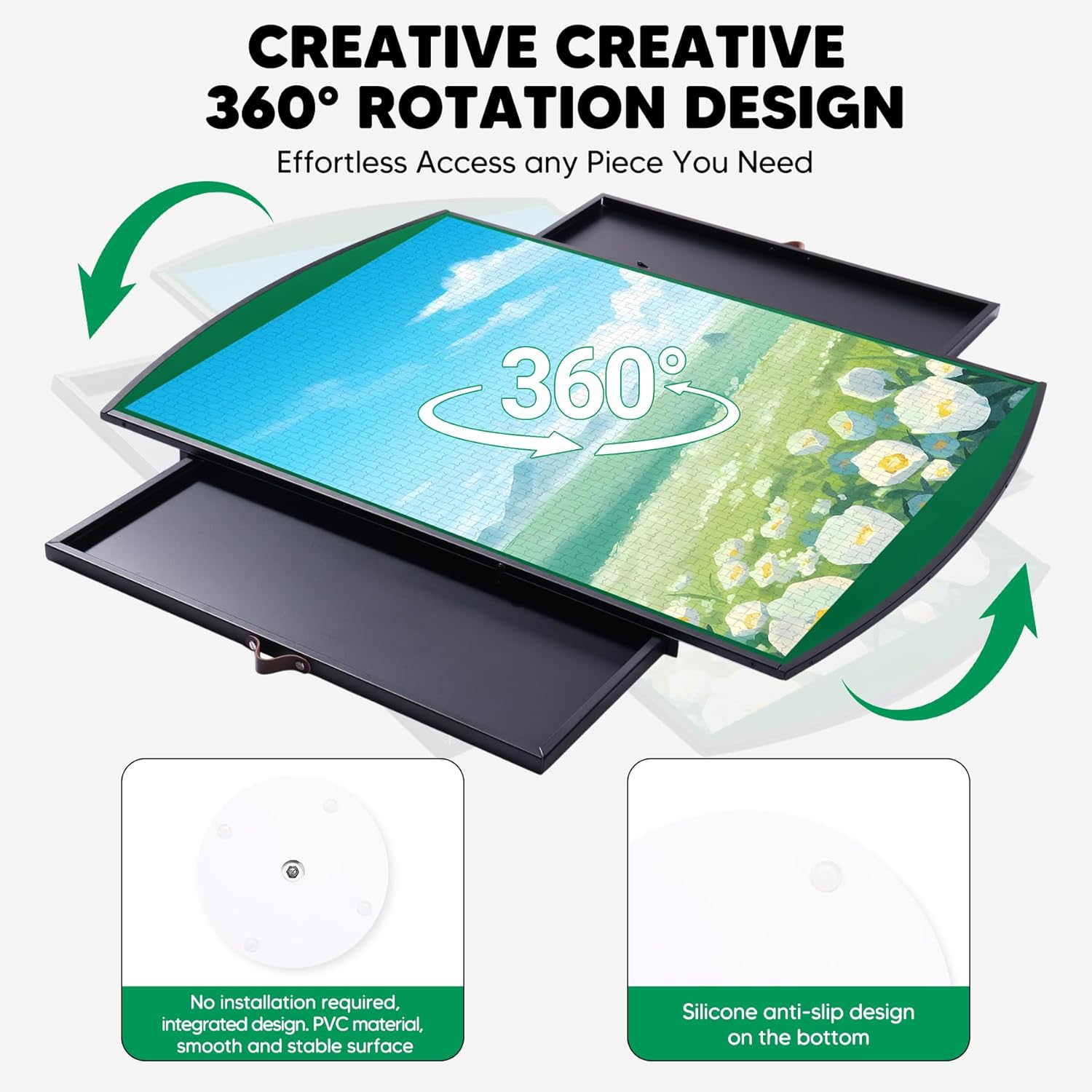 1500 Piece Rotating Puzzle Board Pro, 34" x 25" with Drawers, Portable Aluminum Alloy Puzzle Board with Velvet Cover Mat, 360° Rotation, Integrated Design Puzzle Table Birthday Gifts for Mom