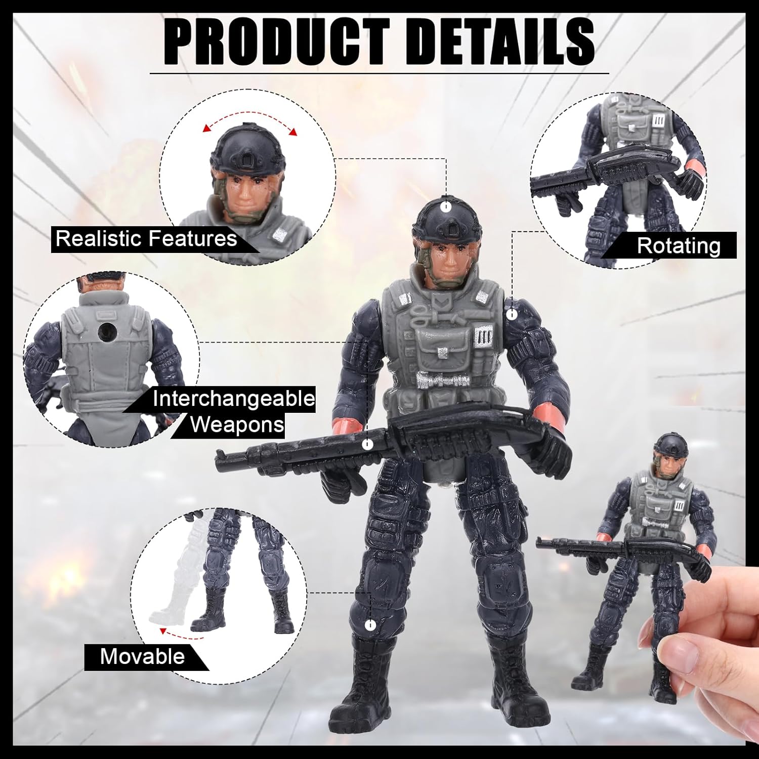 Soulchen Special Forces Army Men Soldiers Toy Figure Set, 15 Piece Military Toy Include Army Swat Combo, Zombie Man, Police Dog and Barricade, Military Gift with Weapon for Kid Boys