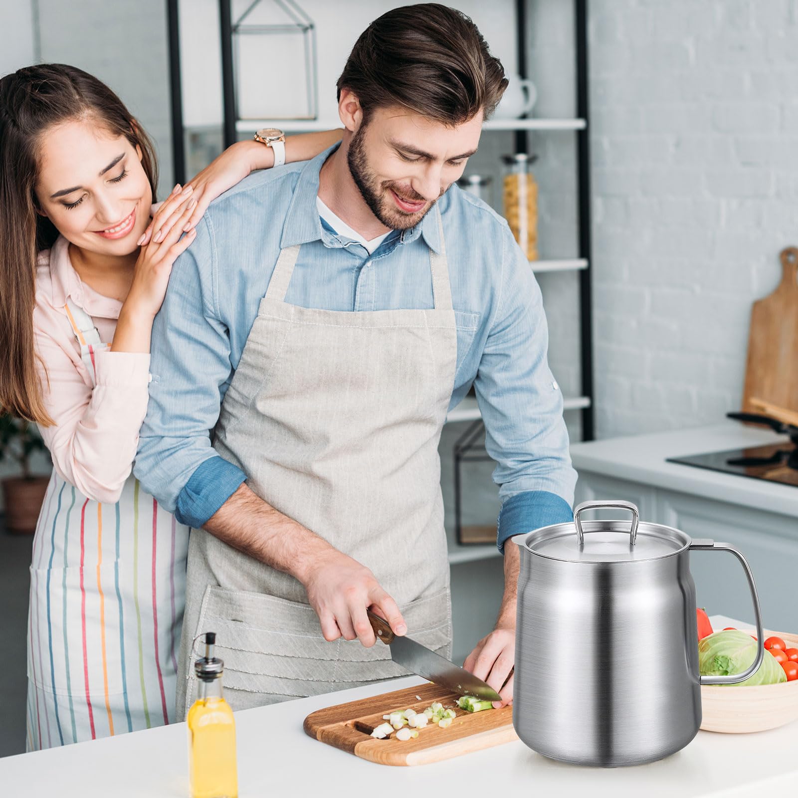 Pot de filtre à huile en acier inoxydable 304 avec panier filtrant et maille, friture et graisse de cuisson pour cuisinière à gaz et cuisinière en céramique (2 L)