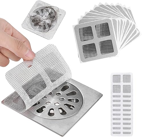 Shower Drain Hair Catcher Mesh Stickers, 10PCS Disposable Drain Cover Hair Catcher Bathroom Accessories Drain Protector, 4"x4" Shower Drain Mesh