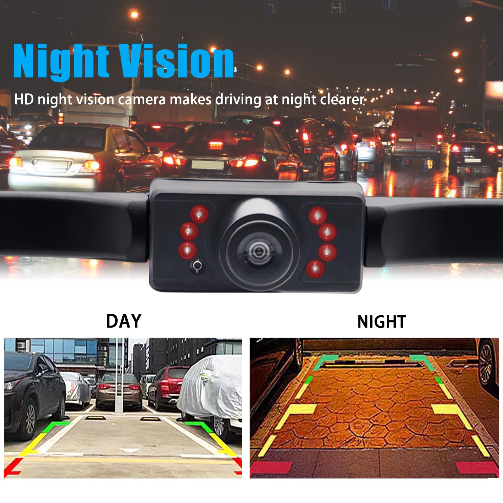 Universal License Plate Backup Camera - 170?? Wide Angle Night Vision IP68 Waterproof For Cars & Trucks