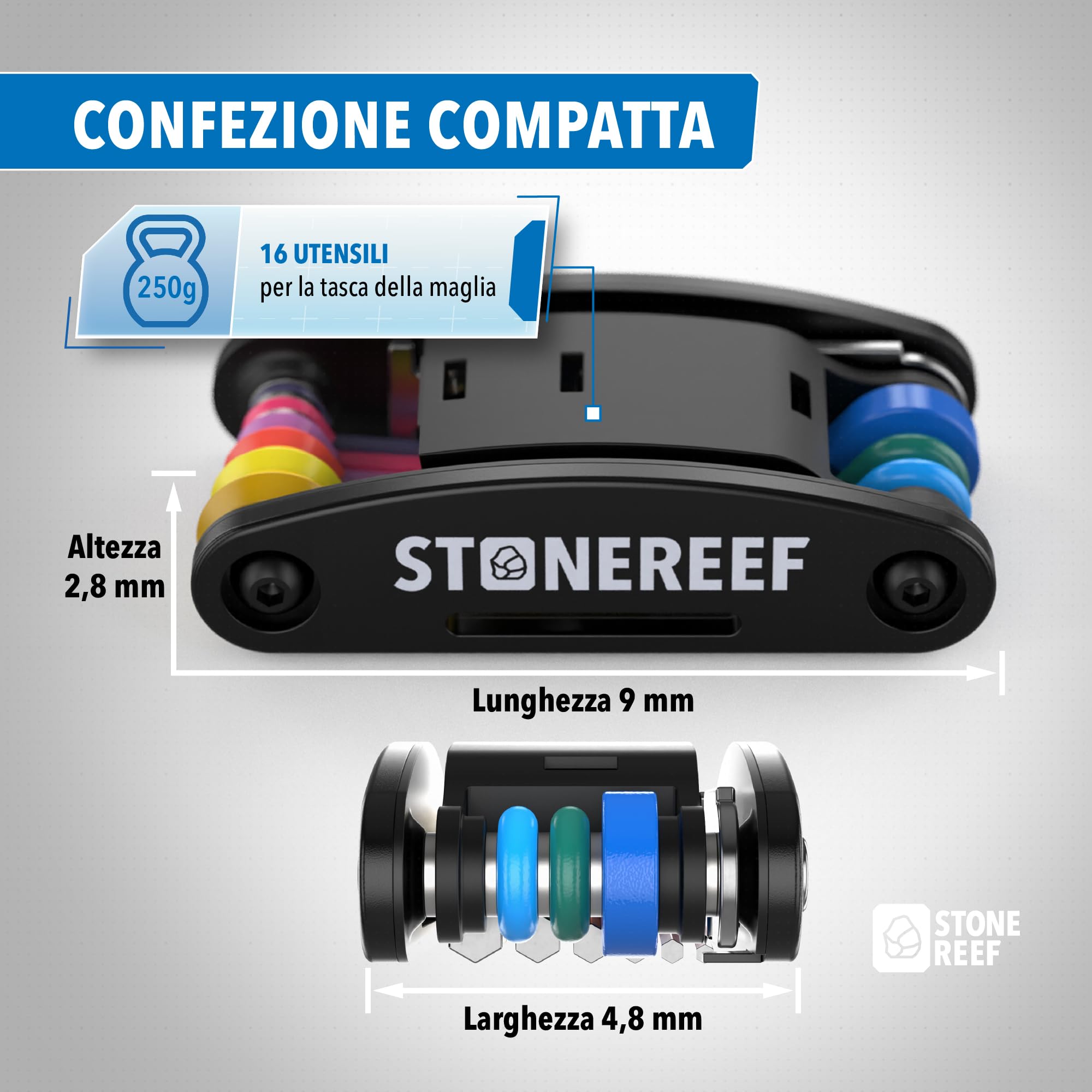 16 in 1 - Utensile CRV con chiave esagonale da 2 a 6 mm, chiave a bussola 8/9/10 mm, cacciavite a croce e a taglio, chiave a bussola 8/10/15 mm, set di attrezzi per bicicletta per MTB e bici da strada