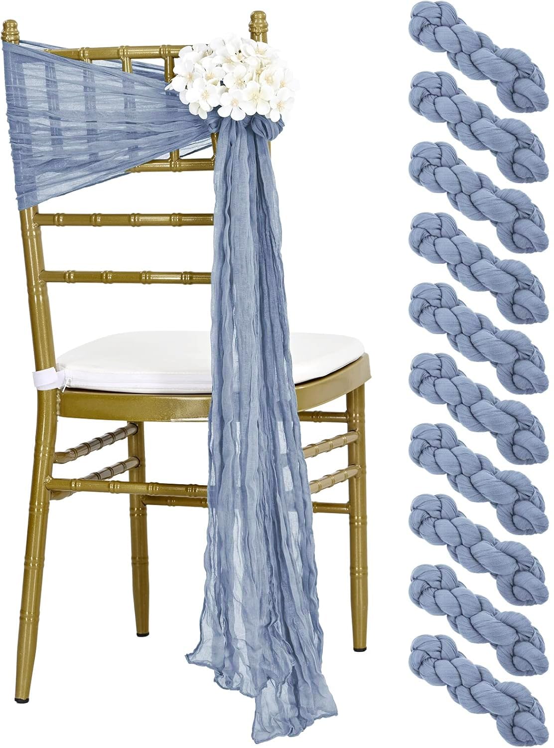 MDS Pack of 50 PCS Cheesecloth Chair Sashes 17”x70” Gauze Rustic Aisle Decorations Designed Chair Bows for Wedding Birthday Baby Shower Reception