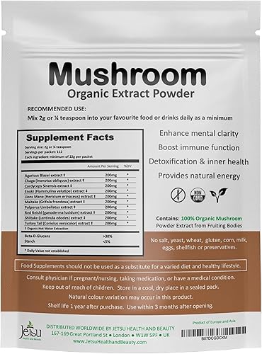 Miniatura 5 de Polvo de extracto de hongos  Potente mezcla de 10, melena de león orgánica, Cordyceps, Reishi, Shiitake, hongo cola de pavo suplemento cerebral