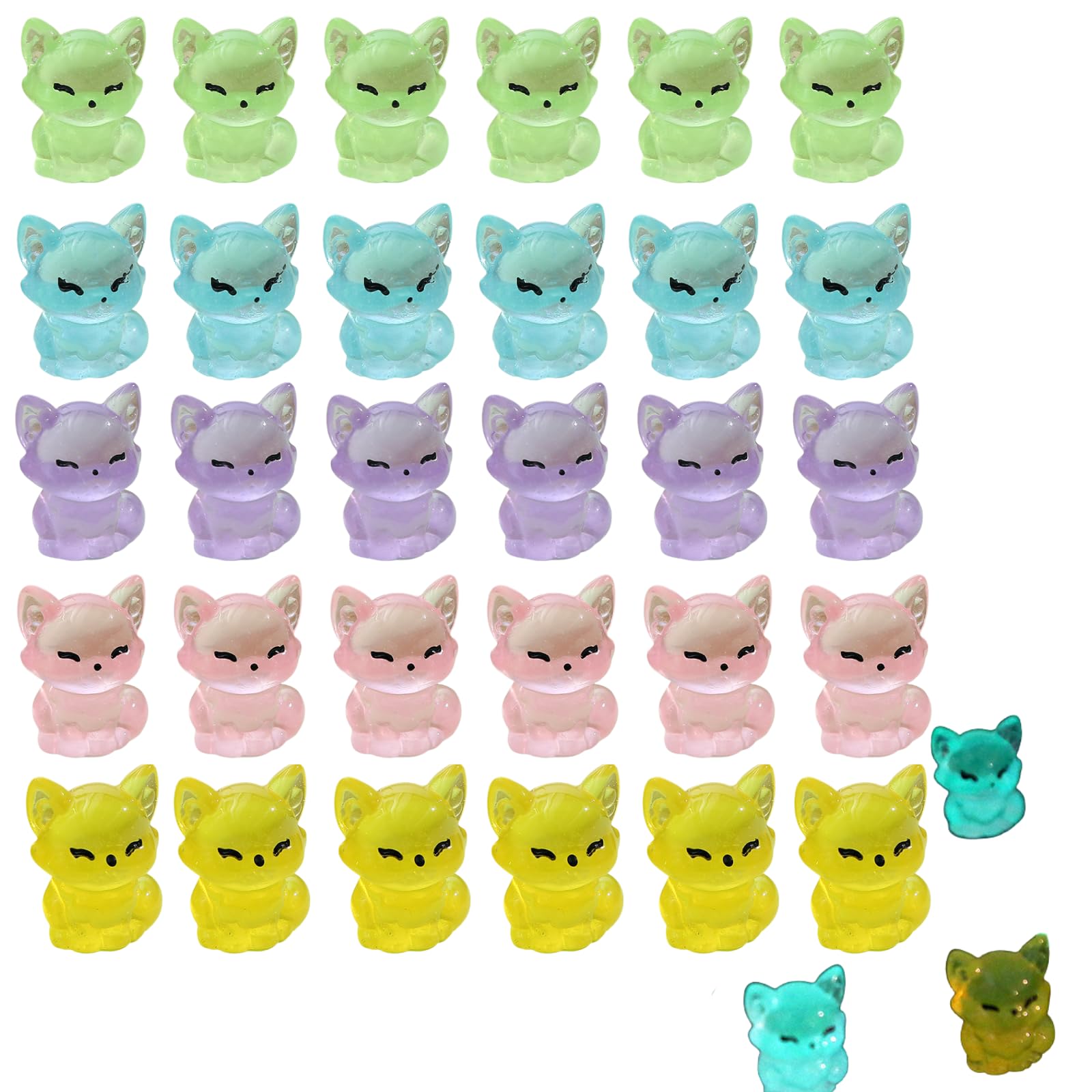 30Pcs Mini Fox Figurines Luminous Mini Resin Animals for DIY Home Car Decor