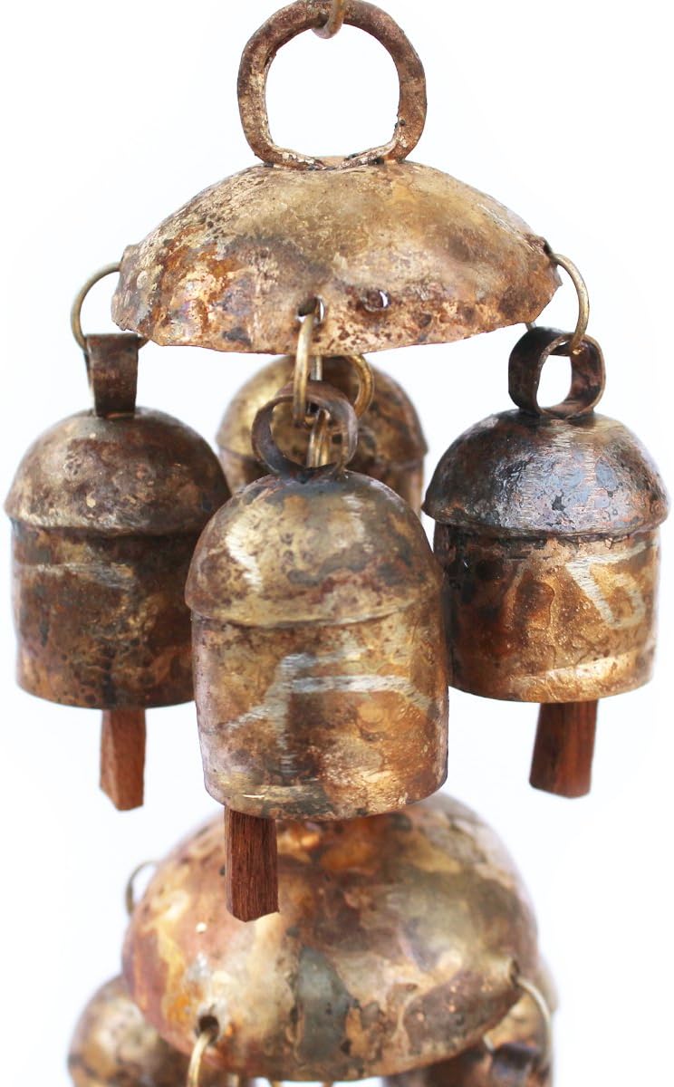 DeKulture Bell Metal Chandelier Wind Chime Hanging Bells for Home Garden Balcony Decor Ideal for New Year Anniversary Birthday Party Decoration (Brown), 2x14.2 (DH) Inches