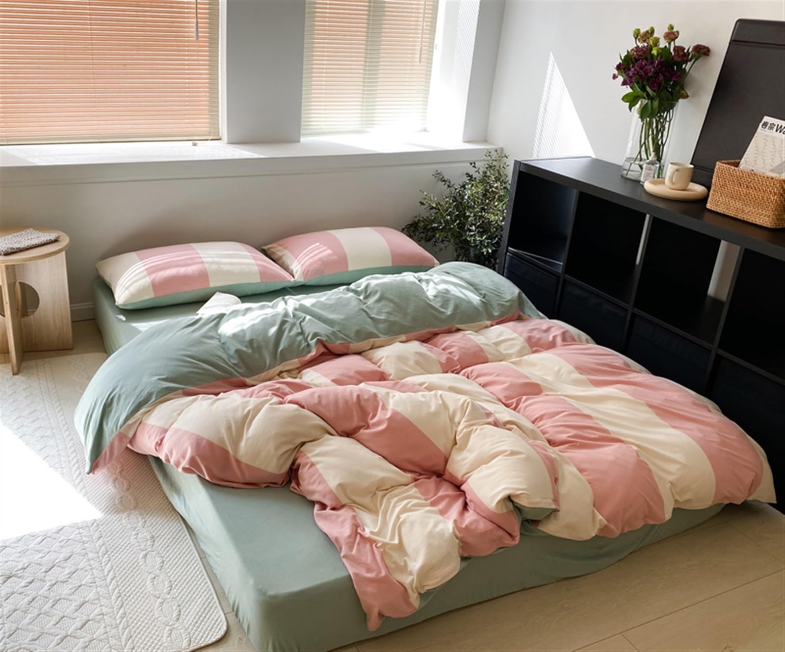 Housse de couette coton larges rayures pour chambre parentale cosy
