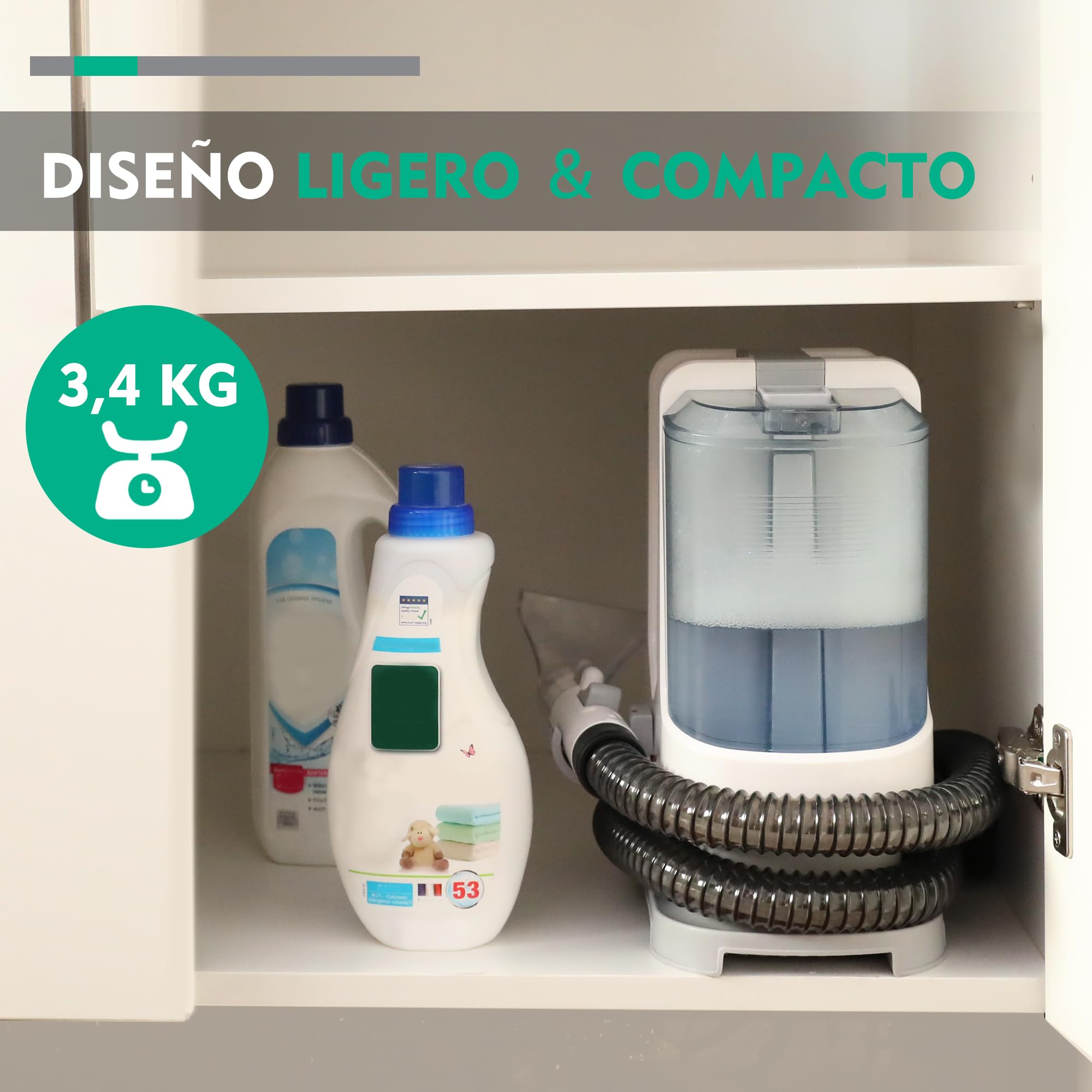 HAUSHOF StainZapper Aspiradora de Agua Tapiceria, Limpiador de Manchas 400W, Limpia Tapiceria para Moquetas, Maquina Aspirador para Tapicerias, Sofá, 85 dB